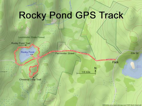 GPS track in May at Rocky Pond near Leominster, MA