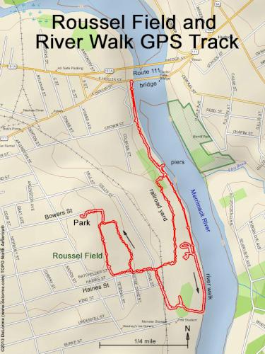 GPS track in August at Roussel Field and River Walk in Nashua NH