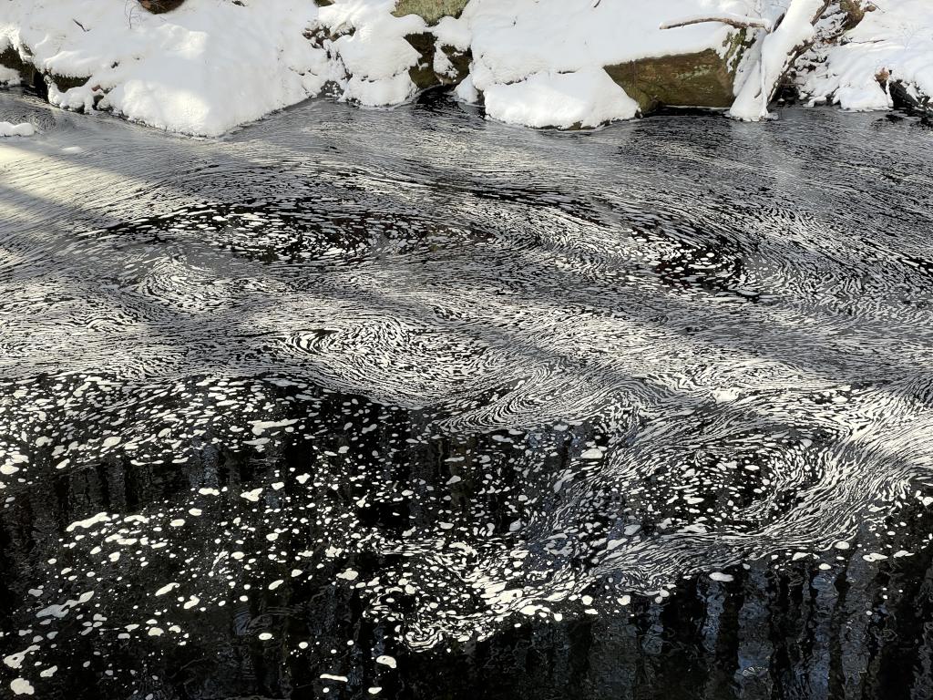 foam art in December near Royalston Falls in northern Massachusetts