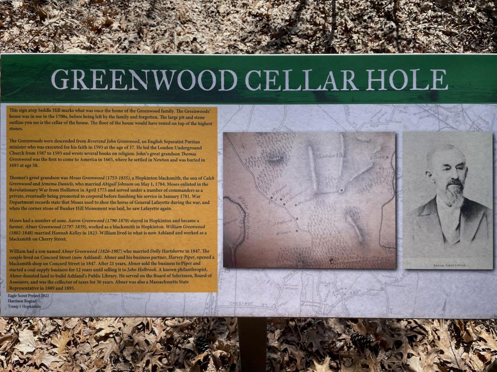 Greenwood Cellar Hole at Saddle Hill Nature Walk in eastern Massachusetts