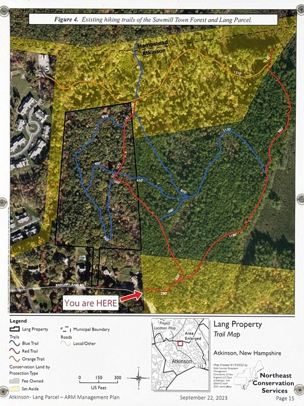 trail map of the north portion of Sawmill Swamp near Atkinson in southeast NH