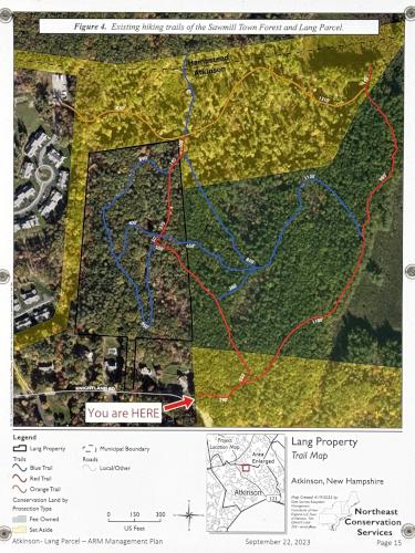 trail map of the north portion of Sawmill Swamp near Atkinson in southeast NH