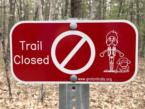 trail sign in May at Skinner Forest in northeast MA