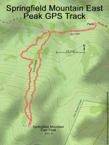 GPS track to Springfield Mountain East Peak in southern New Hampshire