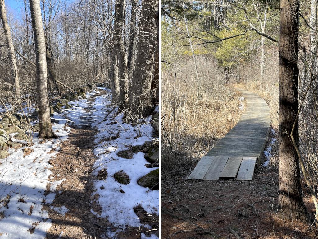 trail sections in February on the Tom Paul Trail at Westford in northeast MA