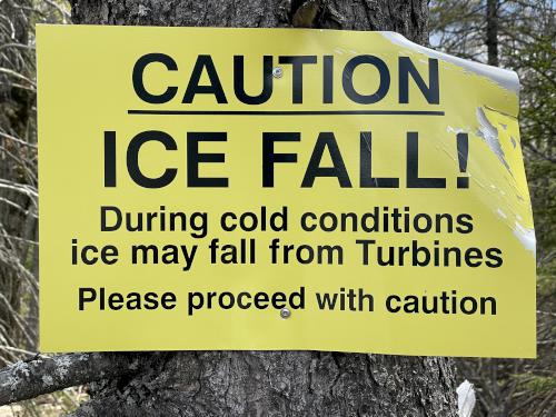 caution sign in May at Tuttle Hill in southwestern New Hampshire