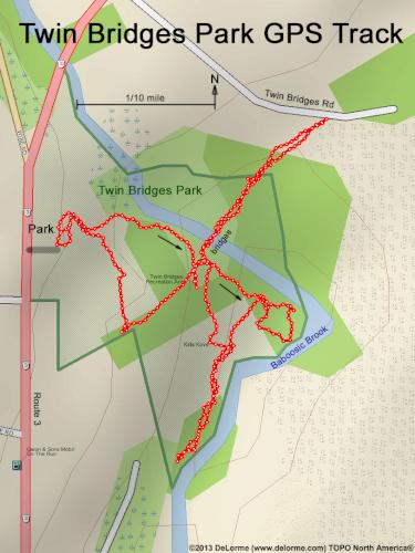 GPS track in April at Twin Bridge Park in southern New Hampshire