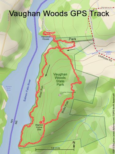 GPS track in July at Vaughan Woods in southern Maine