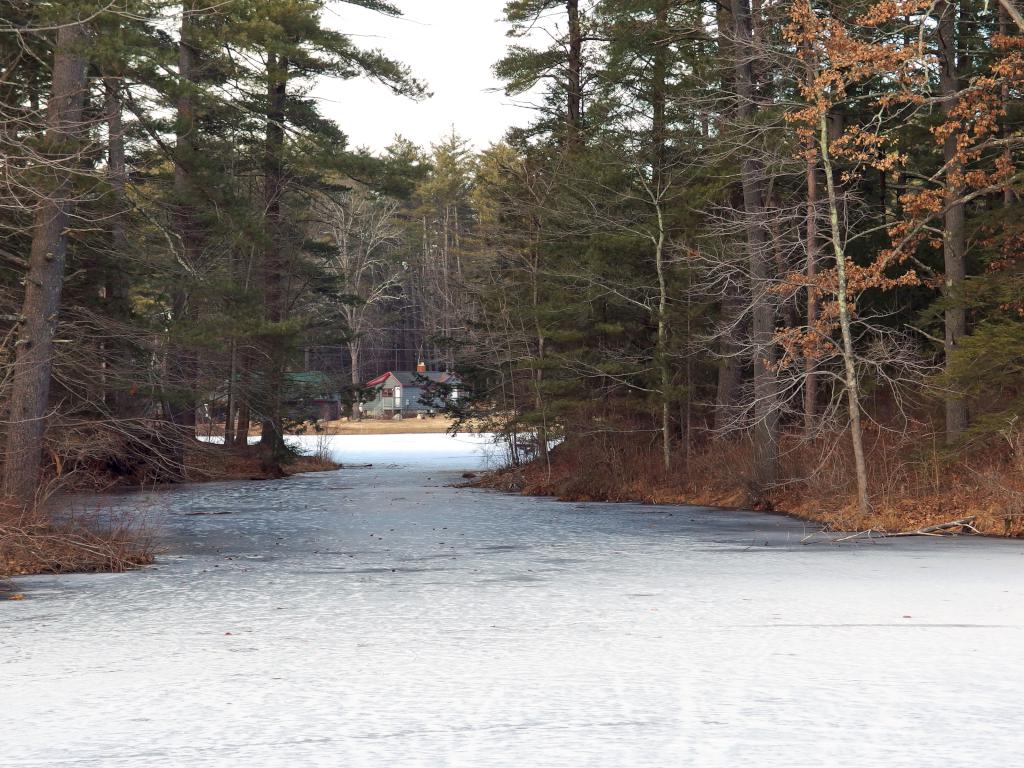 view across Wason Pond in January near Chester in southern New Hampshire