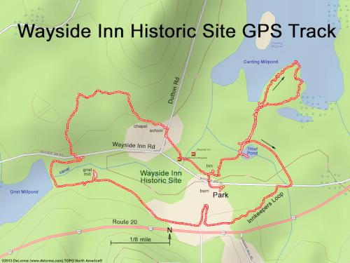 GPS track in June at Wayside Inn Historic Site in eastern MA