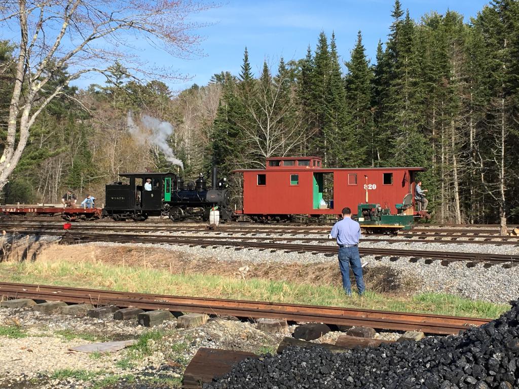 Martin takes a photo as Engine Number 9 pulls into Sheepscot Station at Wiscasset Railroad in Maine