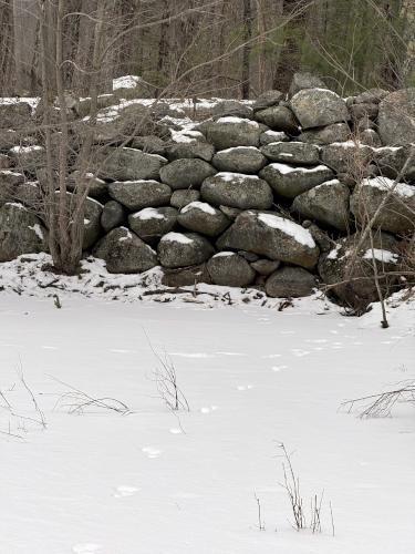 stone wall in January at Woodbury Hill near Jaffrey in southern NH