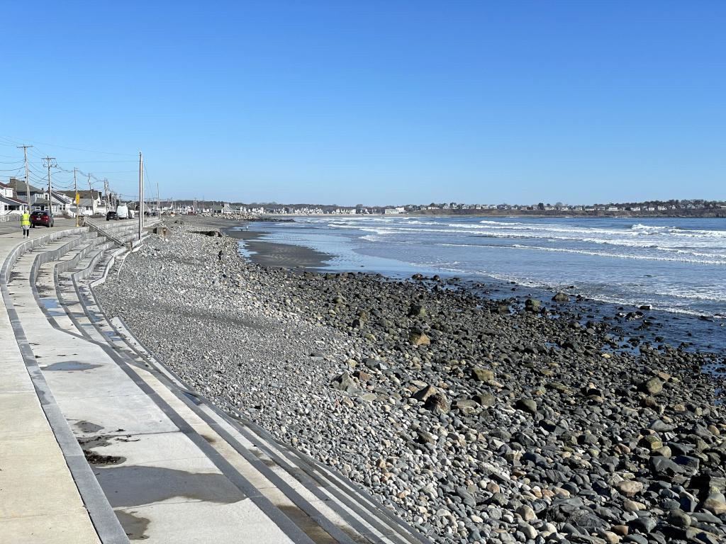 view in March toward the water at York Beach in southern coastal Maine