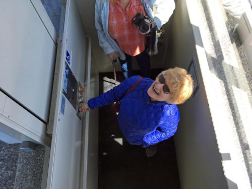 riding the elevator at Penobscot Narrows Bridge on the coast of Maine