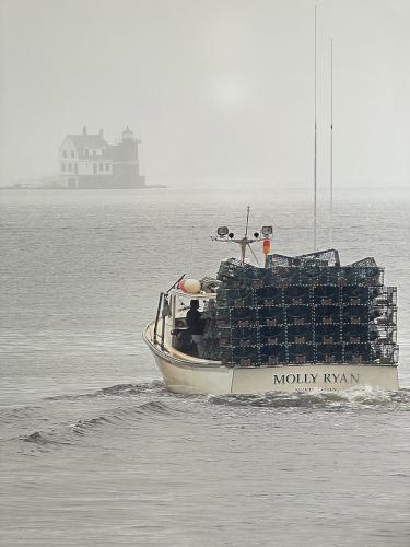 lobster boat painting at the Maine Maritime Museum in Bath ME