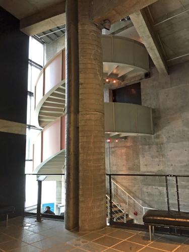 stairway down at Pointe-a-Calliere Montreal Archealogy and History Complex at Montreal, Canada