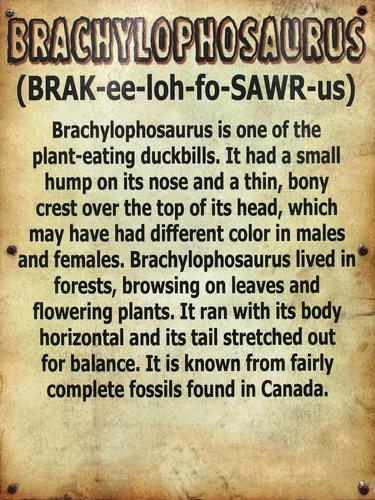 Brachylophosaurus sign inside Dinosaur World at Plant City in Florida